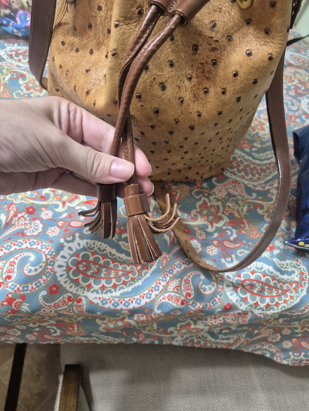 Dooney & Bourke Tan ostrich Bucket Crossbody - Picture 6 of 7